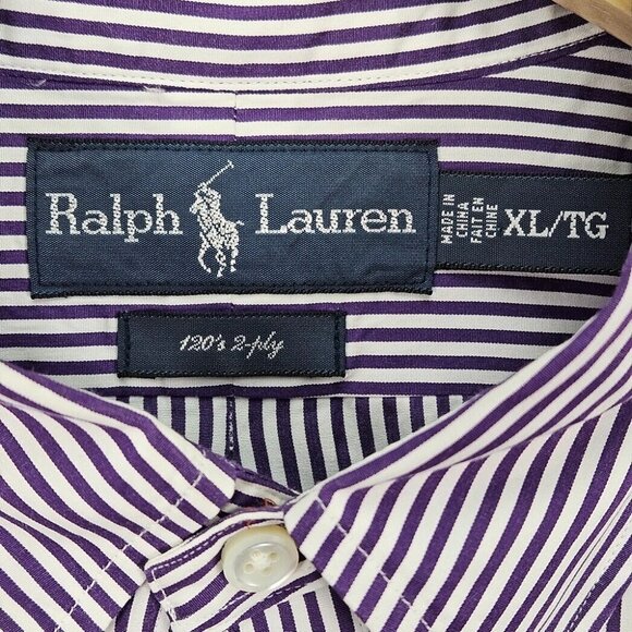 Ralph Lauren Dress Shirt 120s 2-Ply Button-Down Striped Long Sleeve Mens Size XL - Picture 6 of 10